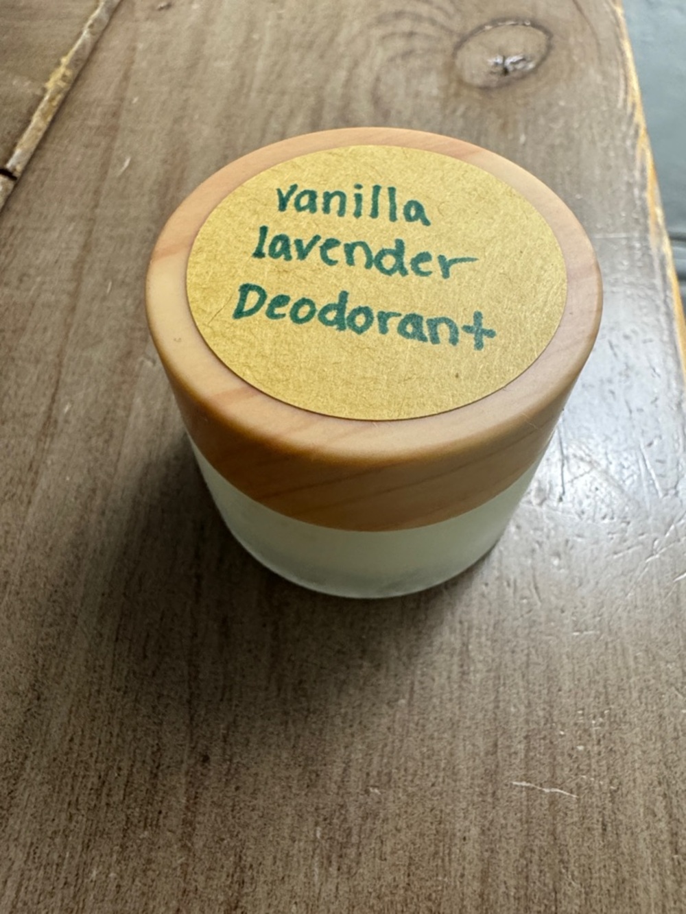 Vanilla Lavender Deodorant -  Glass Jar with Wood Lid